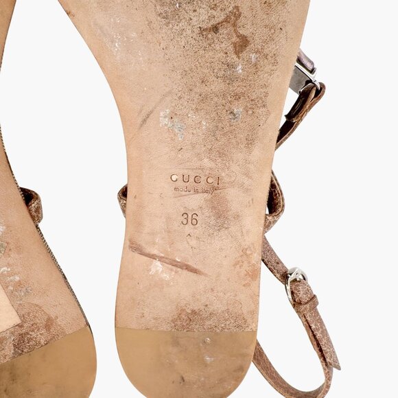 Gucci Bamboo GG Flat Thong Sandals Size 36 US 6 Beige Monogram Canvas Flop Flop - Picture 12 of 13